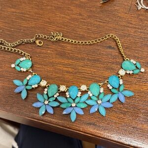 Elegant Floral Necklace with Blue and Green Accents